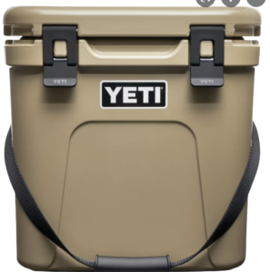 Portable tan YETI cooler