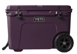 Portable maroon YETI cooler