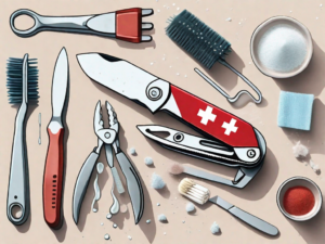 A swiss army knife with its various tools extended