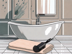 A mascara brush submerged in soapy water with a separate clean brush resting on a towel