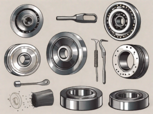 Various stages of a disassembled spinner bearing being cleaned