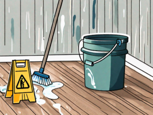 A polyurethane spill on a wooden floor with a mop