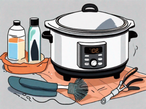 A disassembled crock pot with its heating element highlighted