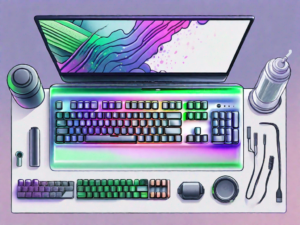 A razer huntsman elite keyboard with a soft brush and compressed air canister next to it