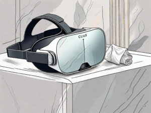 An oculus rift s headset with a soft microfiber cloth gently resting on one of the lenses