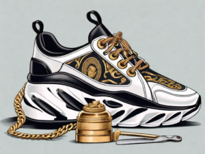 A versace chain reaction sneaker being cleaned