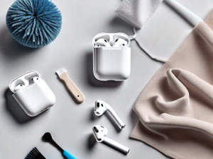 Airpods neatly placed on a clean white surface