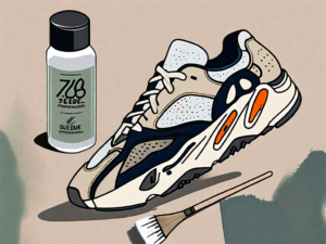 A pair of yeezy 700 suede sneakers