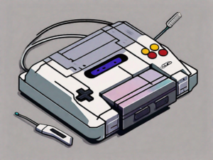 A snes console with a close-up view of its cartridge slot