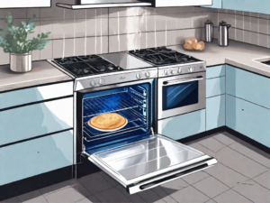 An open lg oven with a blue interior