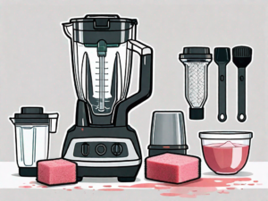 A disassembled ninja blender with its parts laid out neatly