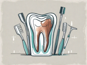 A tooth crown lifted to reveal the area underneath