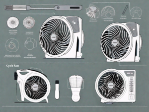 A lasko cyclone fan with its parts separated and cleaning tools nearby